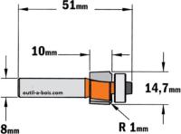 Fraise CMT pour quart de rond - Rayon 1mm - queue de 8mm