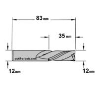 Fraise à Défoncer CMT Hélicoïdale NEGATIVE - Diamètre 12 mm -  Hauteur 35 mm - Queue de 12 mm