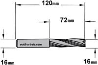 Fraise à Défoncer CMT Hélicoïdale POSITIVE 3 Coupes - Diamètre 16 mm -  Hauteur 72 mm - Queue de 16 mm