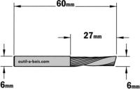 Fraise à Défoncer CMT Hélicoïdale POSITIVE 1 Coupe - Diamètre 6 mm -  Hauteur 27 mm - Queue de 6 mm