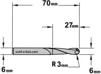 Fraise CMT à coupe hélicoidales positives profil gorge rayon de 3 mm - Diamétre 6 mm - Queue de 6 mm
