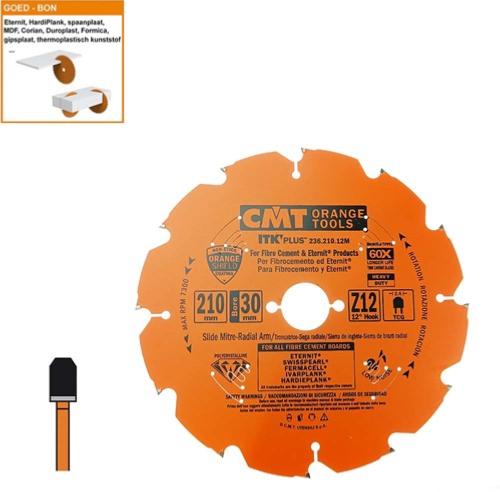 Lame circulaire diamant pour MATERIAUX COMPOSITES - Diamètre 210mm - Alésage 30mm - 12 dents - CMT Orange tools