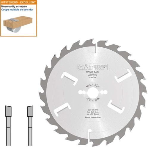Lame circulaire carbure BOIS - Diamètre 350mm - Alésage 30mm - 24 dents alternées + racleurs - Ep 4,2/2,8 - CMT Orange tools