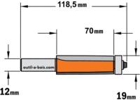 Fraise à Affleurer CMT - Diamètre 19 mm -  Hauteur 70 mm - Queue de 12 mm avec roulement