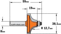 Fraise CMT pour quart de rond (petit roulement) - Rayon 12,7mm - queue de 8mm
