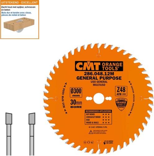 Lame circulaire carbure BOIS - Diamètre 300mm - Alésage 30mm - 48 dents alternées - Ep 3,2/2,2 - CMT Orange tools