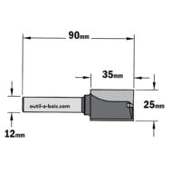 Fraise à Défoncer Carbure CMT - Diamètre 25 mm -  Hauteur 35 mm - Queue de 12 mm