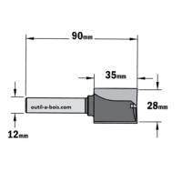 Fraise à Défoncer Carbure CMT - Diamètre 28 mm -  Hauteur 35 mm - Queue de 12 mm