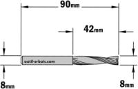 Fraise à Défoncer CMT Hélicoïdale POSITIVE - Diamètre 8 mm -  Hauteur 42 mm - Queue de 8 mm