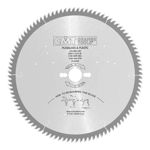 Lame circulaire CMT Plexi & plastique - Diamètre 250mm - Alésage 30mm - 80 dents négatives - Ep 3,2/2,2 - CMT Orange tools