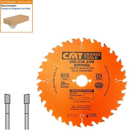 Lame circulaire CMT pour coupes en longueur pour portatives  - Diamètre 235mm - Alésage 30mm - 24 dents alternées - Ep 2,8/1,8 - CMT Orange tools
