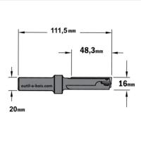 Fraise CMT à Plaquettes - Diamètre 16 mm -  Hauteur 48.3 mm - Queue de 20 mm