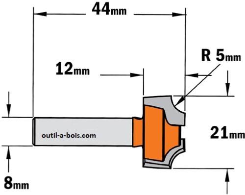 Fraise quart de rond Rayon 8mm Diamètre 16mm Queue 6mm - CncFraises