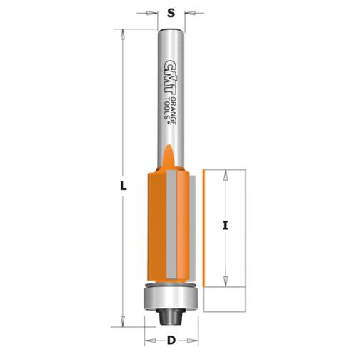 Fraise à Affleurer CMT 3 coupes - Diamètre 12.7 mm -  Hauteur 25.4 mm - Queue de 8 mm avec roulement