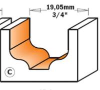 Fraise à gorge pofilée CMT - Diamètre 19 mm - Rayon 3,2 mm - Queue de 12mm