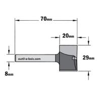 Fraise à Défoncer Carbure CMT - Diamètre 29 mm -  Hauteur 20 mm - Queue de 8 mm