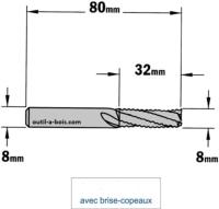 Fraise à Défoncer CMT Hélicoïdale EBAUCHE - Diamètre 8 mm -  Hauteur 32 mm - Queue de 8 mm