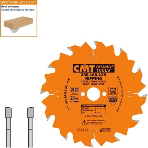 Lame circulaire CMT pour coupes en longueur pour portatives  - Diamètre 160mm - Alésage 20mm - 12 dents alternées - Ep 2,2/1,6 - CMT Orange tools