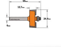 Fraise à feuillure CMT - Profondeur 12,7mm - Hauteur 12,7mm  - Queue de 6mm