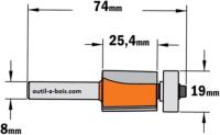 Fraise à Affleurer CMT - Diamètre 19 mm -  Hauteur 25.4 mm - Queue de 8 mm avec roulement