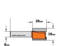 Fraise à Défoncer Carbure CMT - Diamètre 18 mm -  Hauteur 20 mm - Queue de 8 mm
