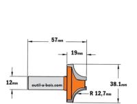Fraise CMT pour quart de rond (sans roulement) - Rayon 12,7mm - queue de 12mm