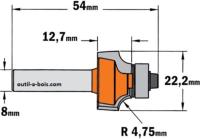 Fraise CMT pour quart de rond - Rayon 4,75mm - queue de 8mm