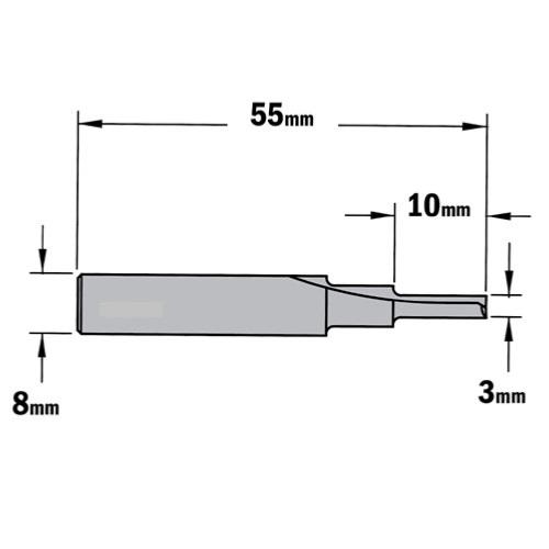 Fraise de défonceuse CMT diamètre 3 mm, queue de 8mm