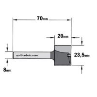 Fraise à Défoncer Carbure CMT - Diamètre 23.5 mm -  Hauteur 20 mm - Queue de 8 mm