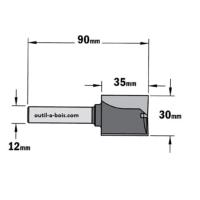 Fraise à Défoncer Carbure CMT - Diamètre 30 mm -  Hauteur 35 mm - Queue de 12 mm