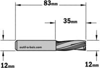 Fraise à Défoncer CMT Hélicoïdale NEGATIVE 3 Coupes - Diamètre 12 mm -  Hauteur 35 mm - Queue de 12 mm