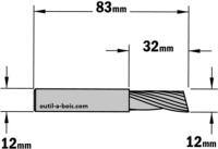 Fraise à Défoncer CMT Hélicoïdale POSITIVE 1 Coupe - Diamètre 12 mm -  Hauteur 32 mm - Queue de 12 mm