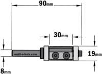 Fraise à Affleurer CMT à plaquettes - Diamètre 19 mm -  Hauteur 30 mm - Queue de 8 mm avec double roulement