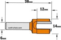 Fraise à Défoncer Carbure CMT - Diamètre 14 mm - Hauteur 12 mm - Queue de 6 mm
