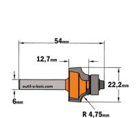 Fraise CMT pour quart de rond - Rayon 4,75mm - queue de 6mm