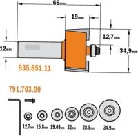 Coffret Fraise à feuillure CMT + roulements - Profondeur 0 à 12,7mm - Hauteur 19mm  - Queue de 12mm