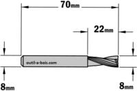 Fraise à Défoncer CMT Hélicoïdale POSITIVE - Diamètre 8 mm -  Hauteur 22 mm - Queue de 8 mm