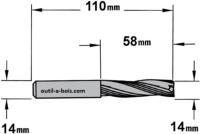 Fraise à Défoncer CMT Hélicoïdale POSITIVE 3 Coupes - Diamètre 14 mm -  Hauteur 58 mm - Queue de 14 mm