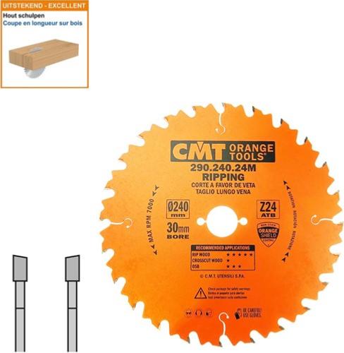 Lame circulaire CMT pour coupes en longueur pour portatives  - Diamètre 240mm - Alésage 30mm - 24 dents alternées - Ep 2,8/1,8 - CMT Orange tools