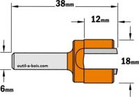 Fraise à Défoncer Carbure CMT - Diamètre 18 mm - Hauteur 12 mm - Queue de 6 mm