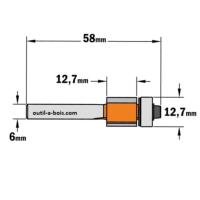 Fraise à Affleurer CMT - Diamètre 12.7 mm -  Hauteur 12.7 mm - Queue de 6 mm avec roulement