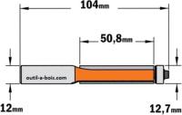Fraise à Affleurer CMT - Diamètre 12,7 mm -  Hauteur 50.8 mm - Queue de 12 mm avec roulement