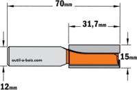 Fraise à Défoncer Carbure CMT - Diamètre 15 mm -  Hauteur 31.7 mm - Queue de 12 mm
