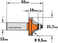 Fraise CMT pour quart de rond - Rayon 9,5mm - queue de 12mm