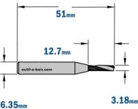 Fraise à Défoncer CMT Hélicoïdale POSITIVE 1 Coupe - Diamètre 3,18 mm -  Hauteur 12,7 mm - Queue de 6,35 mm
