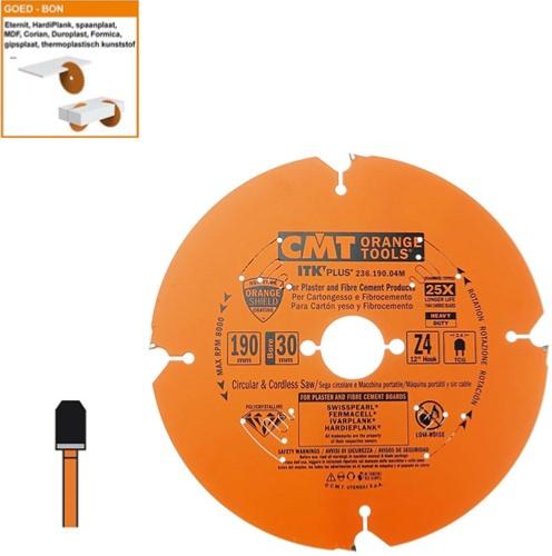 Lame circulaire diamant pour MATERIAUX COMPOSITES - Diamètre 190mm - Alésage 30mm - 4 dents - CMT Orange tools