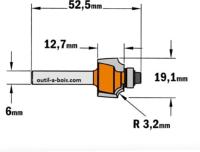 Fraise CMT pour quart de rond (petit roulement) - Rayon 3,2mm - queue de 6mm