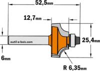 Fraise CMT pour quart de rond (petit roulement) - Rayon 6,35mm - queue de 6mm