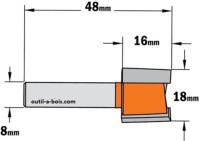 Fraise à Défoncer Carbure CMT - Diamètre 18 mm -  Hauteur 16 mm - Queue de 8 mm