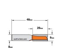 Fraise à Défoncer Carbure CMT - Diamètre 9 mm -  Hauteur 20 mm - Queue de 8 mm